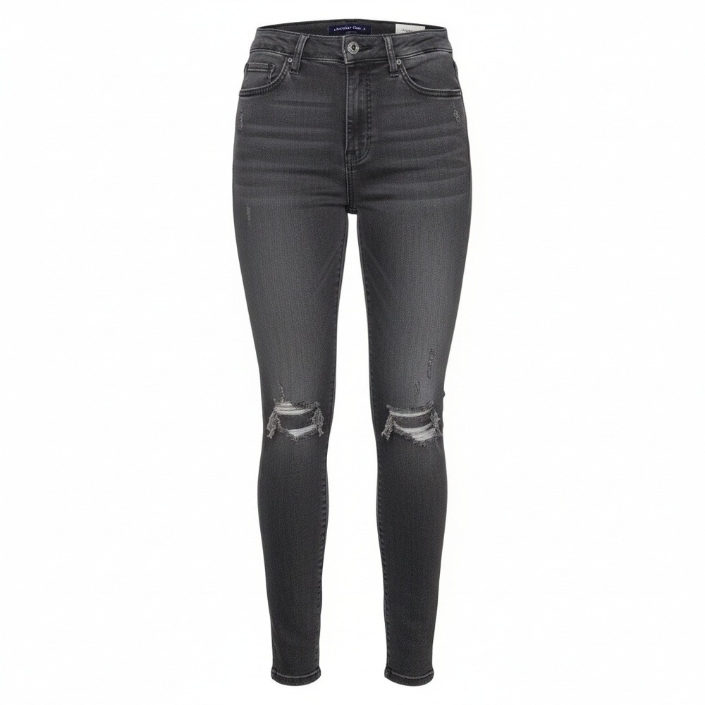 American Eagle Next Level Stretch High Rise Skinny Jeans Sz 0 Reg Blk Distressed